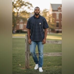 Cutter & Buck CB DryTec Notre Dame Navy Striped Polo Men’s L